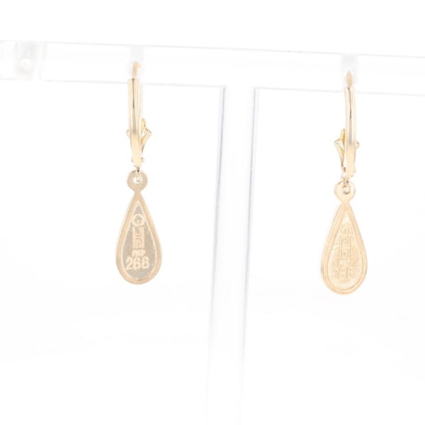 Gold Quartz Earrings Tear Drop Inlaid Lever Backs - G3