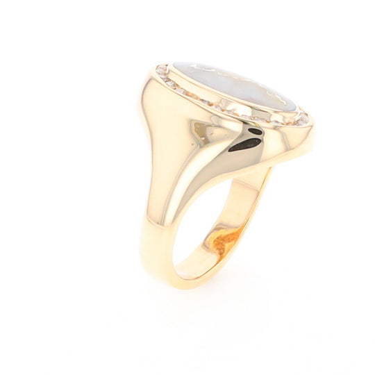 Gold Quartz Ring Oval Inlaid Design with .36ctw Round Diamonds Halo