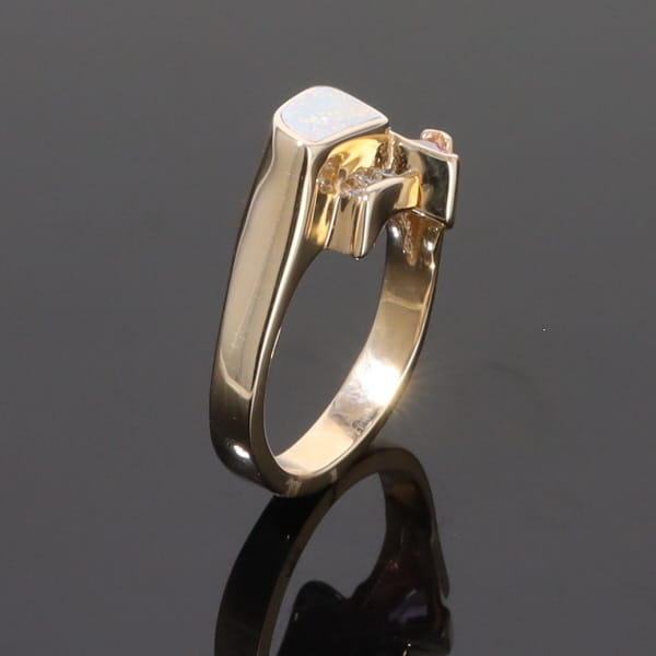 Opal Rings Geometric Inlaid with Pink Sapphire and .08ctw Diamonds