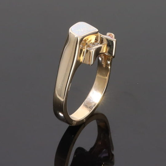 Opal Rings Geometric Inlaid with Pink Sapphire and .08ctw Diamonds