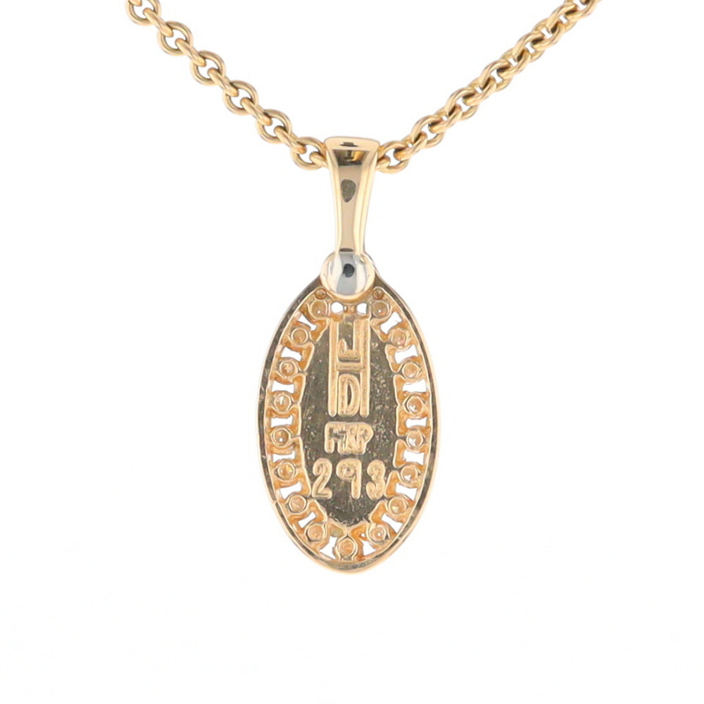 Gold Quartz Pendant Oval Inlaid with .22ctw Round Diamonds Halo