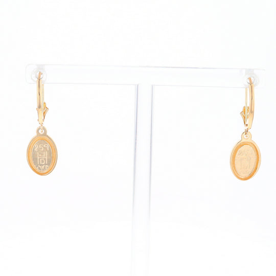 Gold Quartz Earrings Oval Inlaid Design Lever Backs - G2