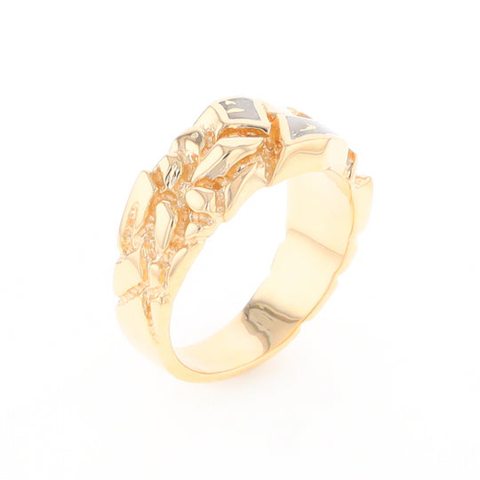 Gold Quartz Ring 3 Section Inlaid Nugget Design Band