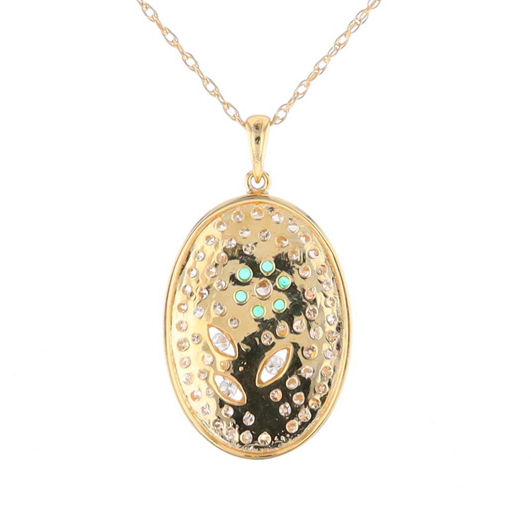 Emerald and Diamond Encrusted Oval Flower Pendant