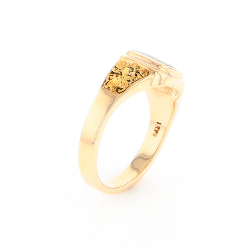 Gold Quartz Ring Square Inlaid Design Double Natural Nugget Sides