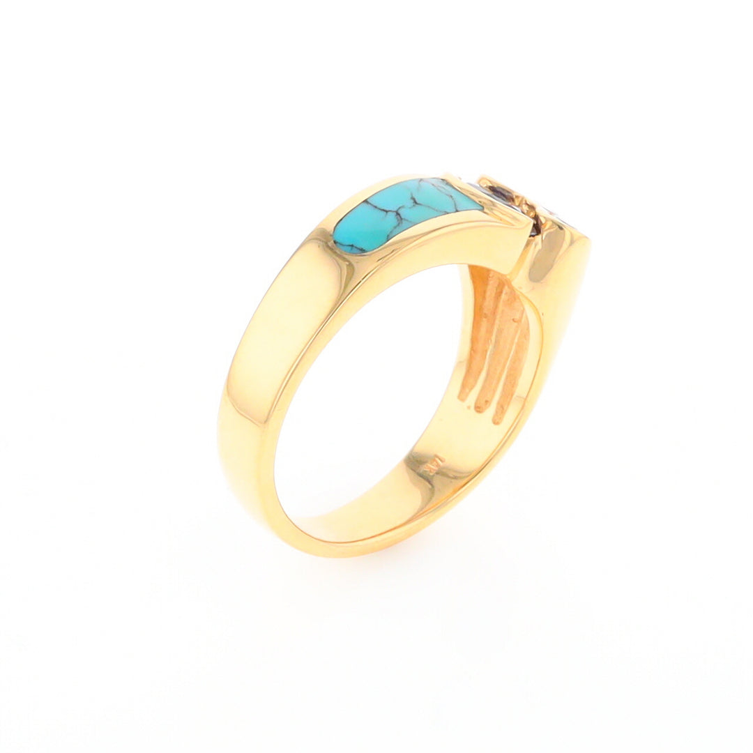 Turquoise Inlaid Ring with Sapphire and 0.23ctw Diamonds