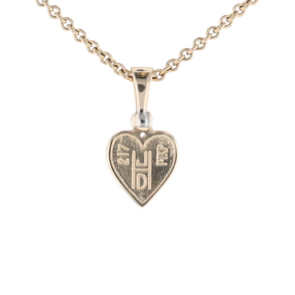 Gold Quartz Necklace Heart Inlaid Design Pendant with .02ct Diamond