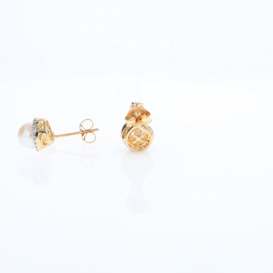 Pearl Drop Earrings with Diamond Halos