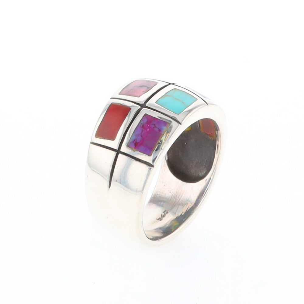 Native Silver Multi Stone Inlaid Ring