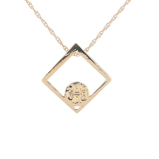 Open Square Gold Quartz Round Inlaid Pendant