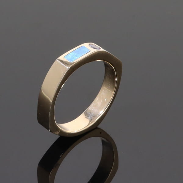 Opal Rings 2 Section Inlaid Design with Round Tanzanite