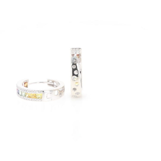 Multi-color Sapphire Hoop Earrings with Diamond Accents