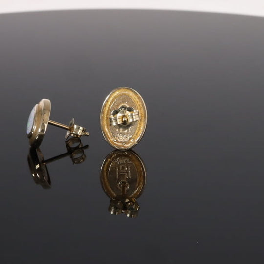 Opal Earrings Oval Inlaid Design Studs