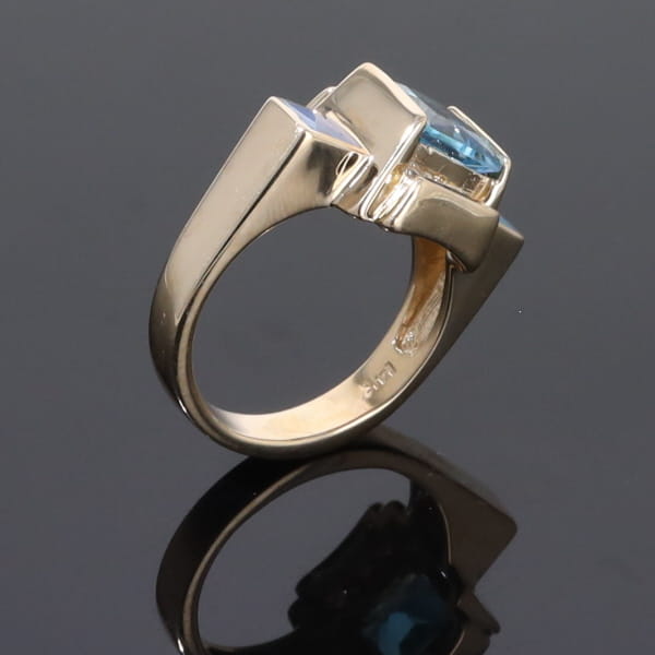 Opal Rings Inlaid Sides Swiss Blue Topaz Center with .24ctw Diamonds