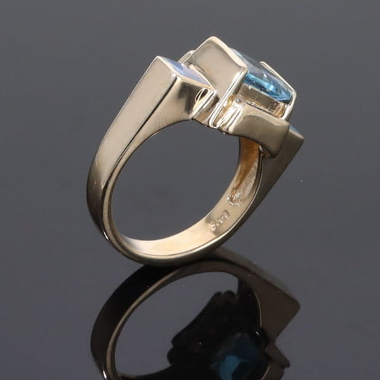 Opal Rings Inlaid Sides Swiss Blue Topaz Center with .24ctw Diamonds