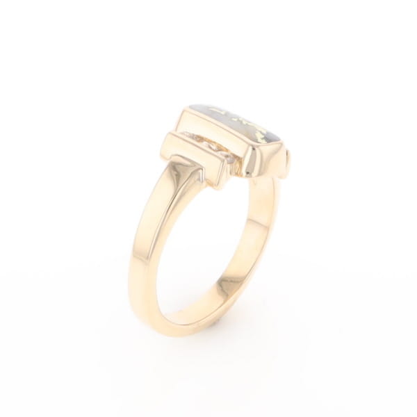 Gold Quartz Ring Oval Inlaid Design with .24ctw Round Diamonds