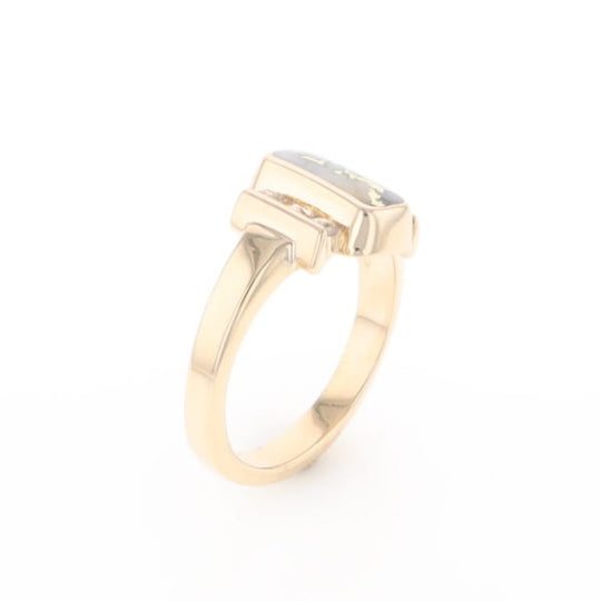 Gold Quartz Ring Oval Inlaid Design with .24ctw Round Diamonds