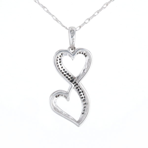 Blue and White Diamond Double Open Heart Pendant with 16" Singapore Chain