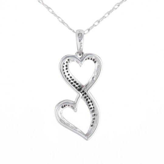 Blue and White Diamond Double Open Heart Pendant with 16" Singapore Chain