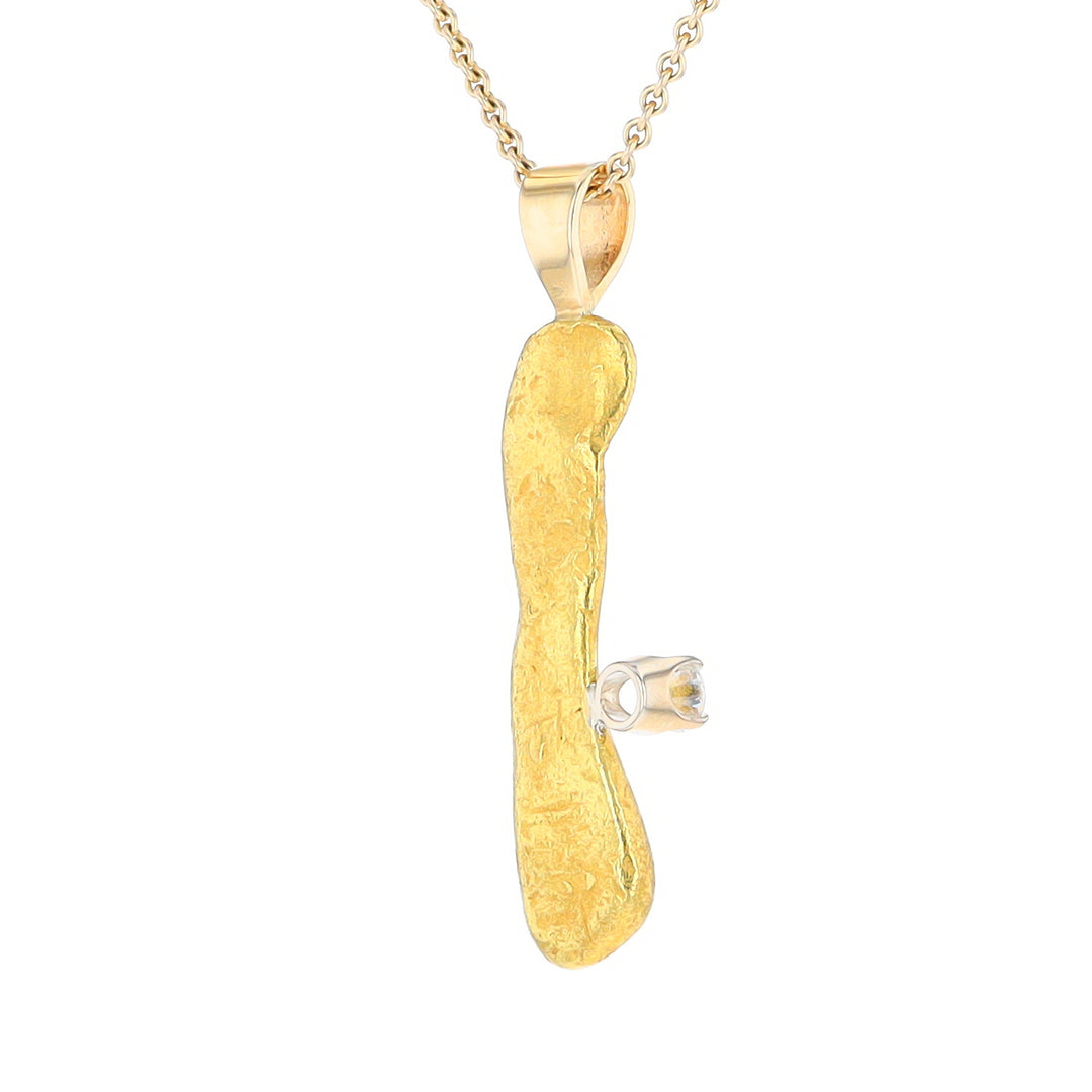 20K Natural Nugget Pendant with Diamond Accent