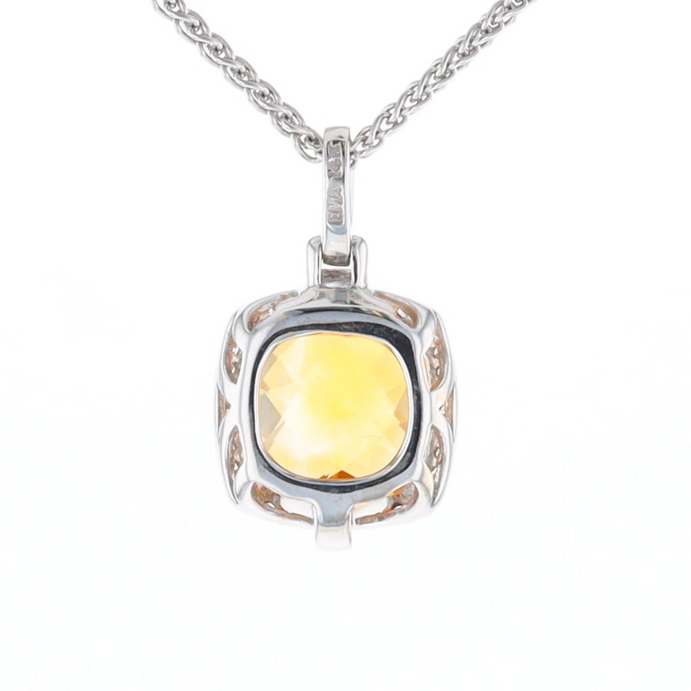 Checkered Citrine Diamond Halo Pendant