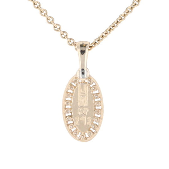 Gold Quartz Pendant Oval Inlaid with .22ctw Round Diamonds Halo (G1)