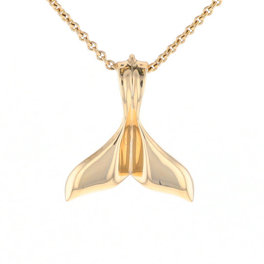 Whale Tail Necklaces Gold Quartz Double Sided Inlaid Sea Life Pendant