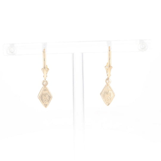 Gold Quartz Earrings Diamond Shape Inlaid Lever Backs G2