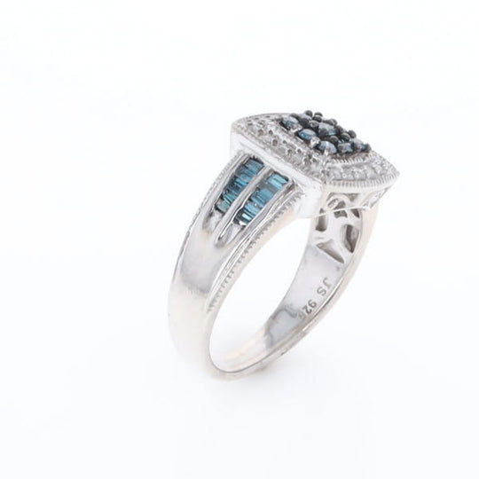 Square Blue & White Diamond Ring