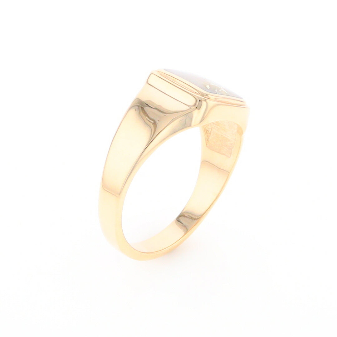 Gold Quartz Ring Square Inlaid Design