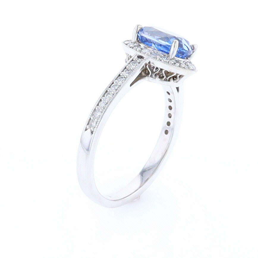 Oval Ceylon Sapphire with Diamond Halo Ring