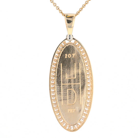 Gold Quartz Necklace 0.96ctw Halo Diamond Oval Inlaid Pendant