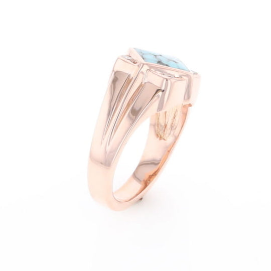 Natural Turquoise ring diamond shape inlaid design with .16ctw round diamonds