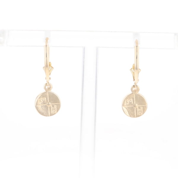 Gold Quartz Earrings Round Inlaid Design Lever Backs
