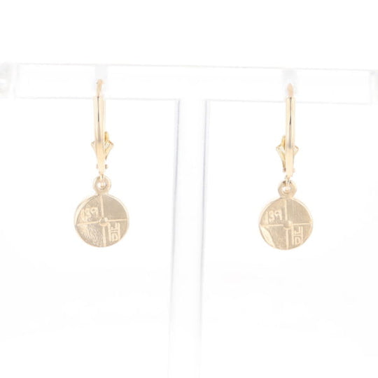 Gold Quartz Earrings Round Inlaid Design Lever Backs
