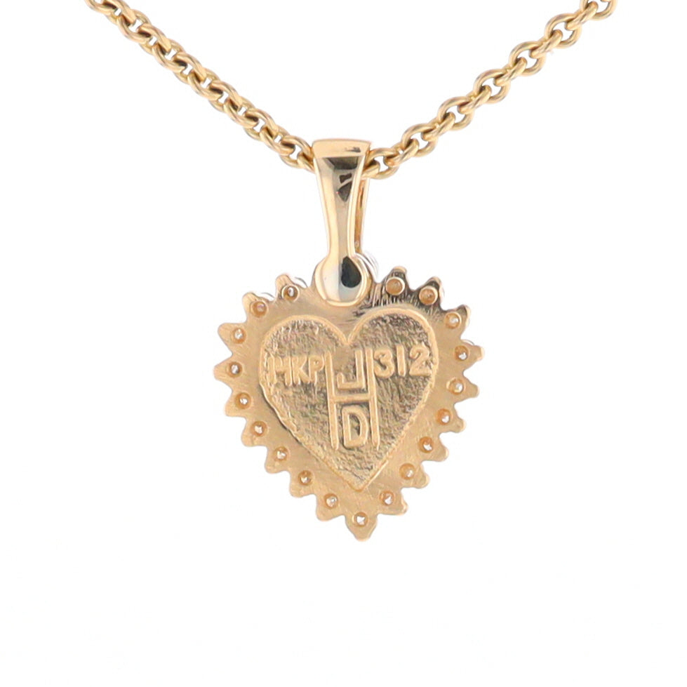 G2 Gold Quartz Pendant Heart Inlaid .21ctw Diamond Halo Design Pendant