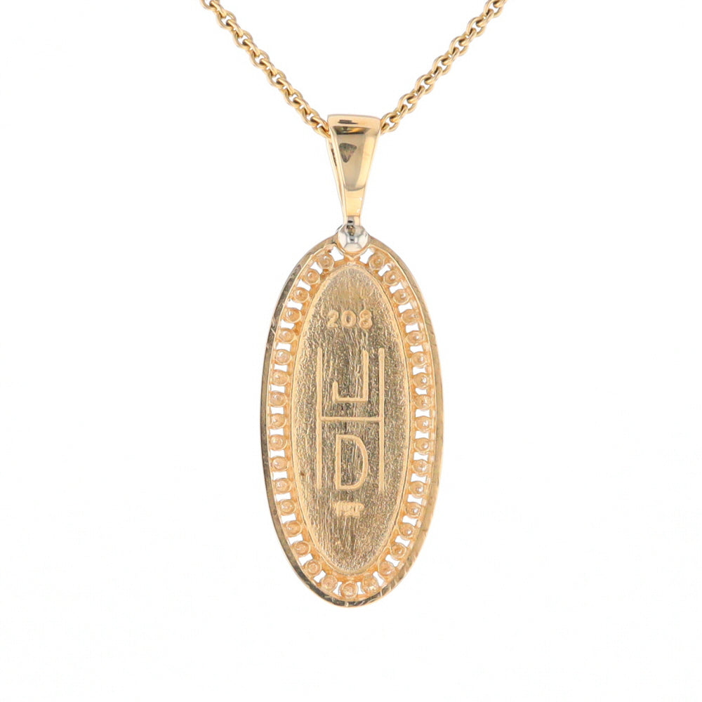 Gold Quartz Necklace .54ctw Halo Diamond Oval Inlaid Pendant