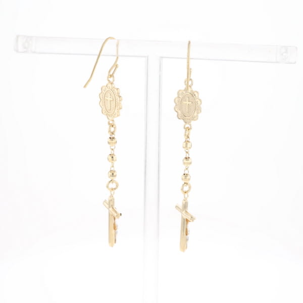 Gold Plated Virgin Mary and Crucifix Dangle Earrings