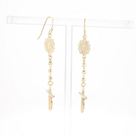 Gold Plated Virgin Mary and Crucifix Dangle Earrings