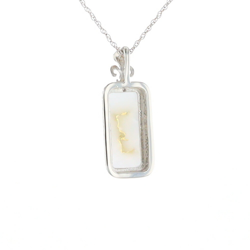 Gold Quartz Necklace, Rectangle Inlaid Fleur De Lis Design with .02ctw Diamond Pendant