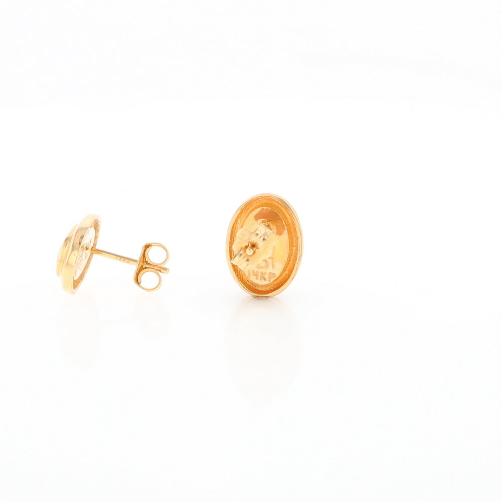 Gold Quartz Earrings Oval Inlaid Design Studs G2