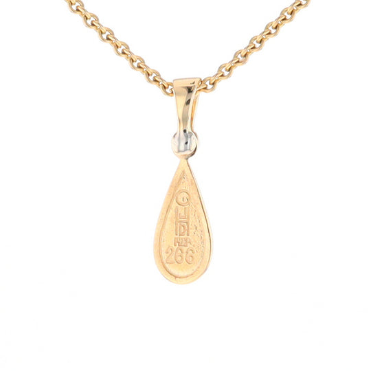 Gold Quartz Pendant Tear Drop Inlaid Design with .02ct Diamond