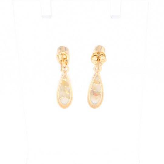 Gold Quartz Earrings Tear Drop Inlaid Design