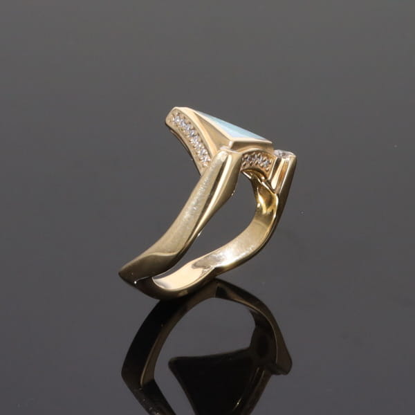 Opal Rings Triangle Inlaid Design with .31ctw Round Diamonds