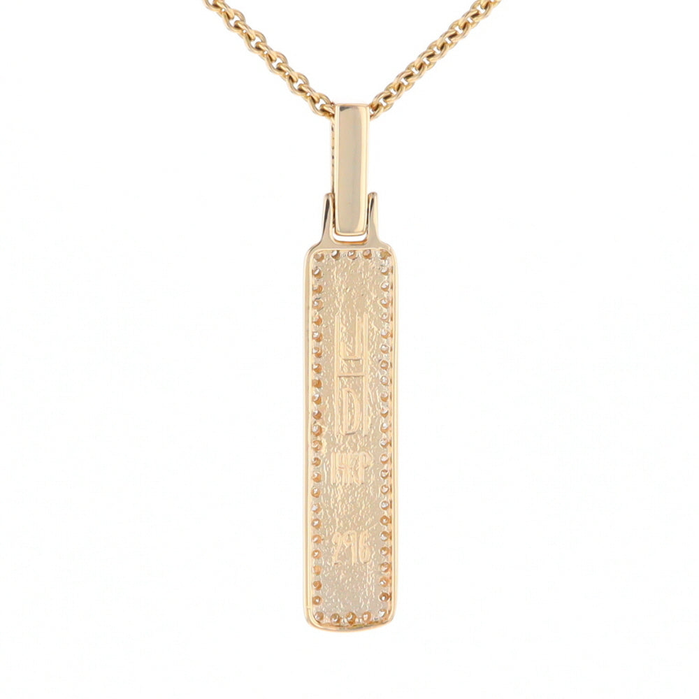 Gold Quartz Necklace, Rectangle Inlaid, .27ctw Diamond Halo Pendant