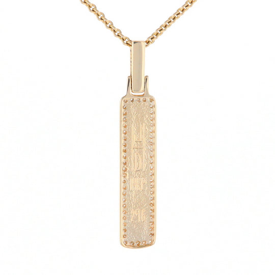 Gold Quartz Necklace, Rectangle Inlaid, .27ctw Diamond Halo Pendant