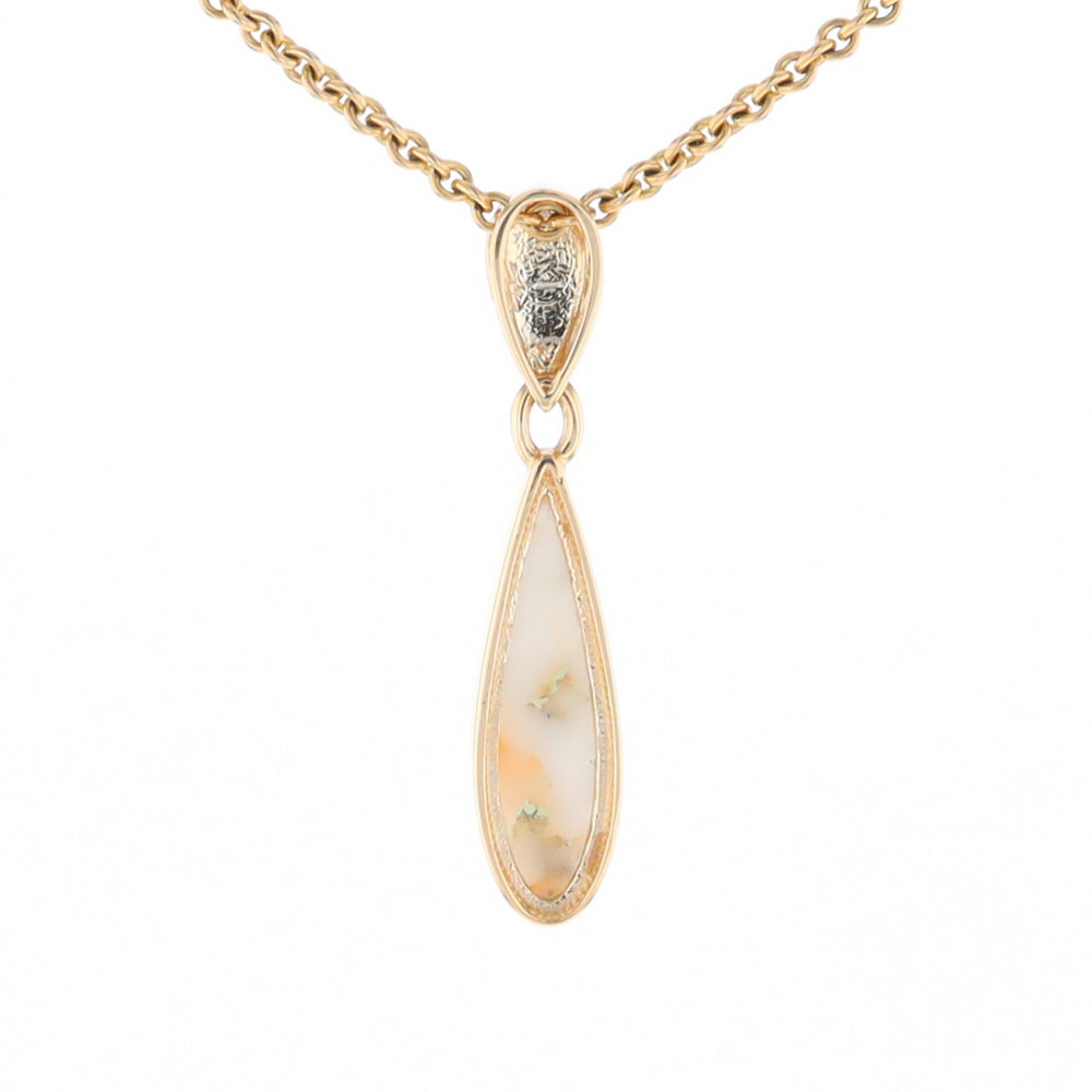 Gold Quartz Necklace Tear Drop Inlaid Pendant