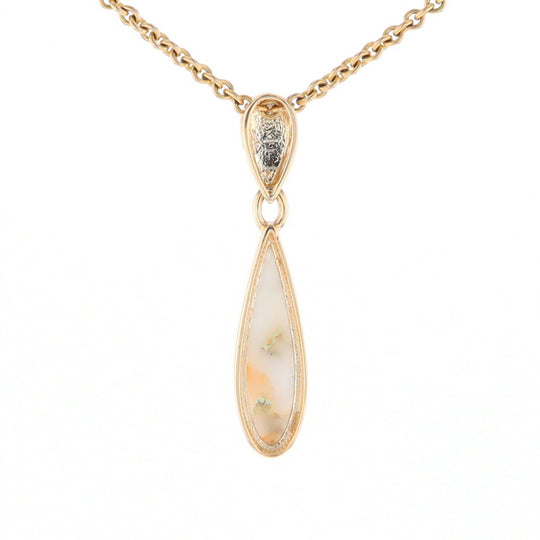 Gold Quartz Necklace Tear Drop Inlaid Pendant