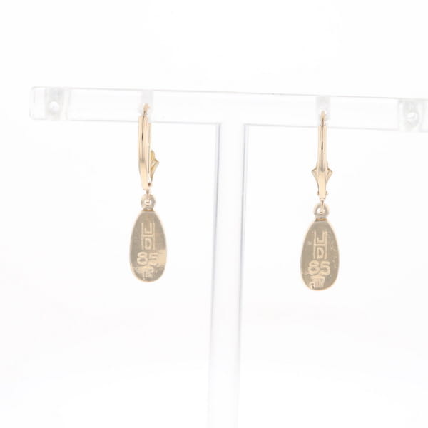 Gold Quartz Earrings Tear Drop Inlaid Lever Backs