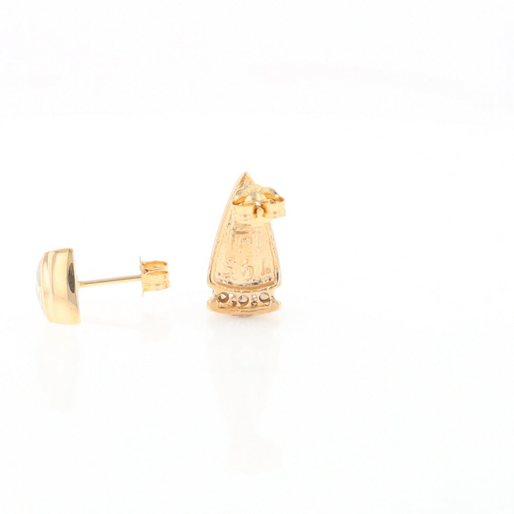 G1 Gold Quartz Earrings Triangle Shape Inlaid Design with .12ctw Diamonds
